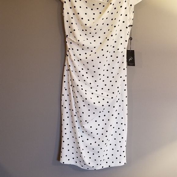 Adriana Papell short sleeve ruched polka dot dress - Picture 2 of 5